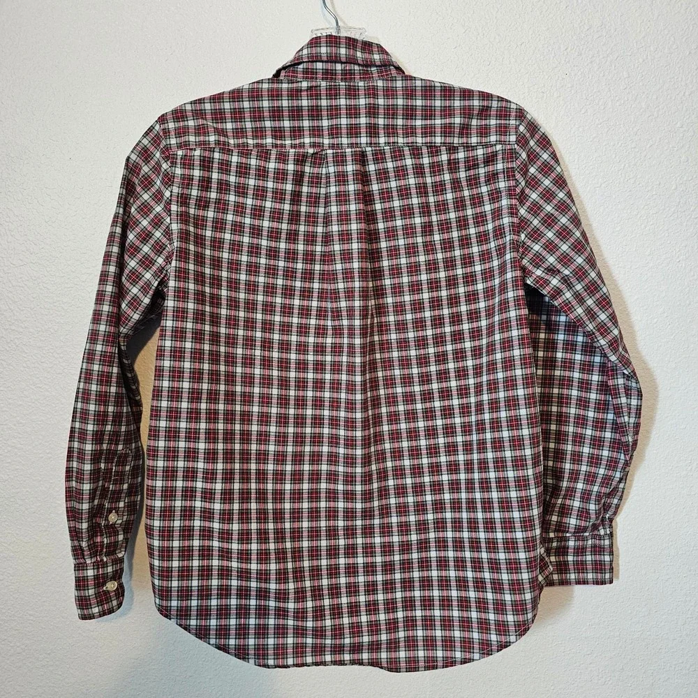 Ralph Lauren Red, White, and Green Plaid Long Sleeve Button‎ Front Polo Boys Med